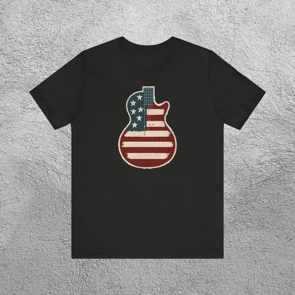 Gibson Style Flag Guitar Shirt  Unisex Rock Tee, Patriotic Musician Gift
